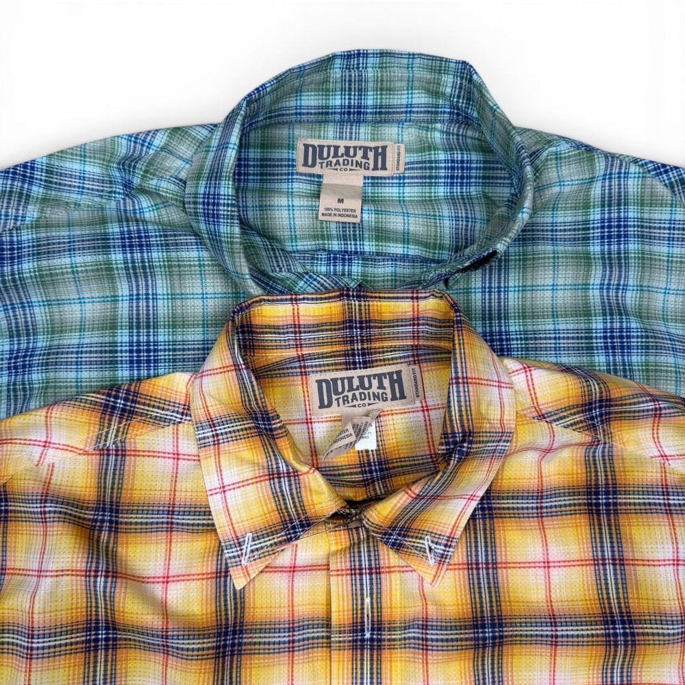 Duluth Trading Co Mens Plaid Short Sleeve Button Down Shirt Lot of 2 Medium M